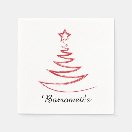 Rode kerstboom gepersonaliseerde cocktail servet (Voorkant)
