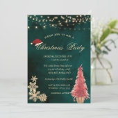 Rode kerstboom, gouden sneeuwvlokken kerstfeest kaart (Staand voorkant)