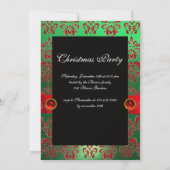 Rode kerstboom, Green Black Damask Party Kaart (Achterkant)