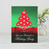 Rode kerstboom, Green Black Damask Party Kaart (Staand voorkant)