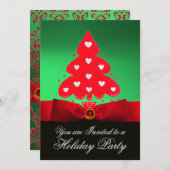Rode kerstboom, Green Black Damask Party Kaart (Voorkant / Achterkant)