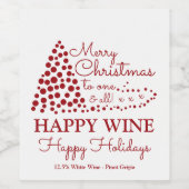 Rode kerstboom, Happy Wine Prettige feestdagen Win Wijn Etiket (Enkel label)