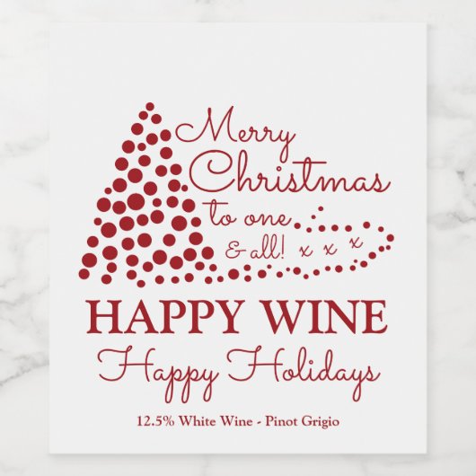 Rode kerstboom, Happy Wine Prettige feestdagen Win Wijn Etiket (Enkel label)