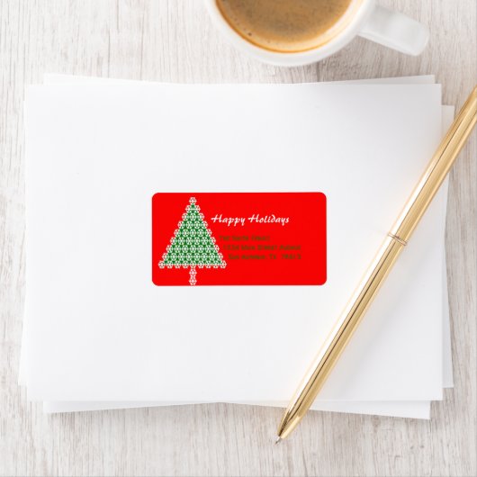 Rode Kerstboom Kerstmis retour adres label (Insitu)