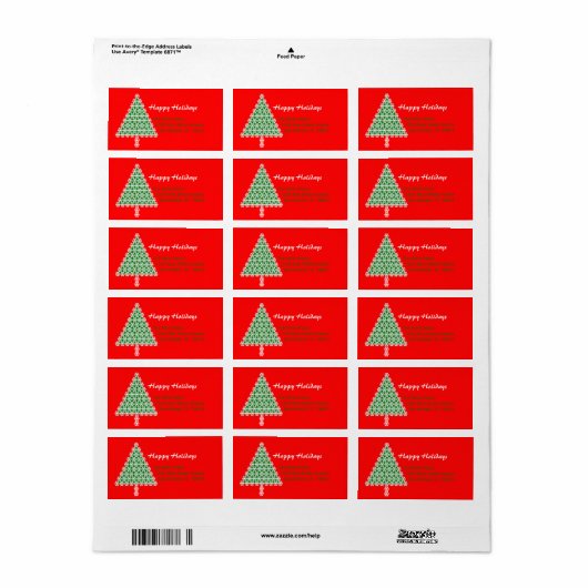Rode Kerstboom Kerstmis retour adres label (Full Sheet)