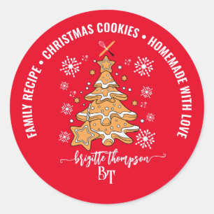 Rode Kerstboom Koekjes Bakploeg Sneeuwvlokken Ronde Sticker