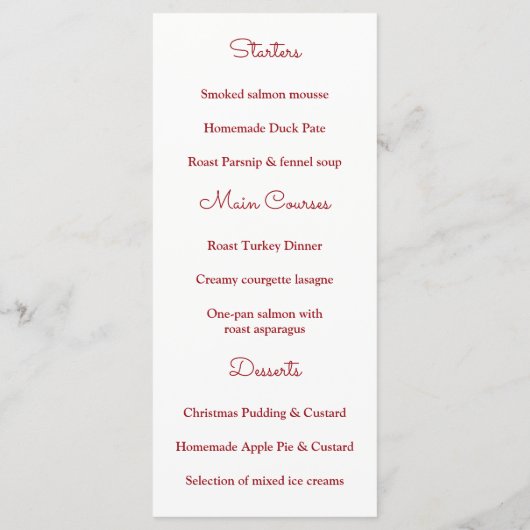 Rode kerstboom, menu Kerstmis (Achterkant)