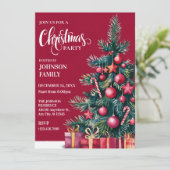 Rode kerstboom met cadeaus en waterverf kaart (Staand voorkant)