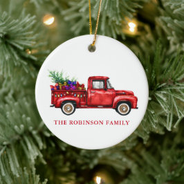  rode kerstboom met kerstcadeautjes Familienaam Keramisch Ornament