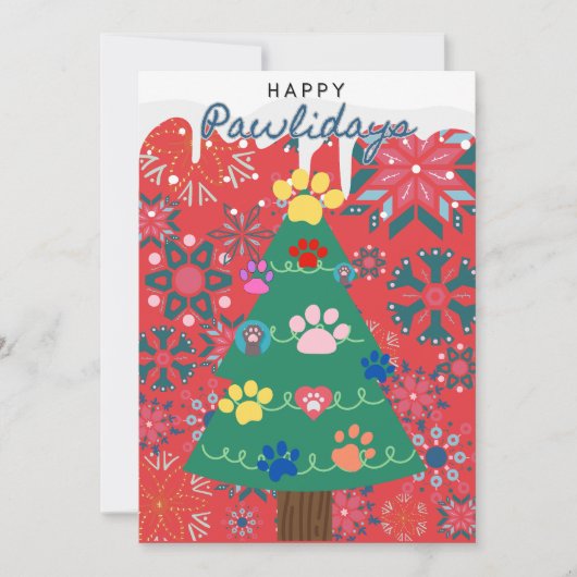 Rode kerstboom met pootjes versiering feestelijk feestdagenkaart (Voorkant)