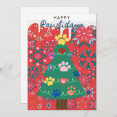 Rode kerstboom met pootjes versiering feestelijk feestdagenkaart (Voorkant / Achterkant)