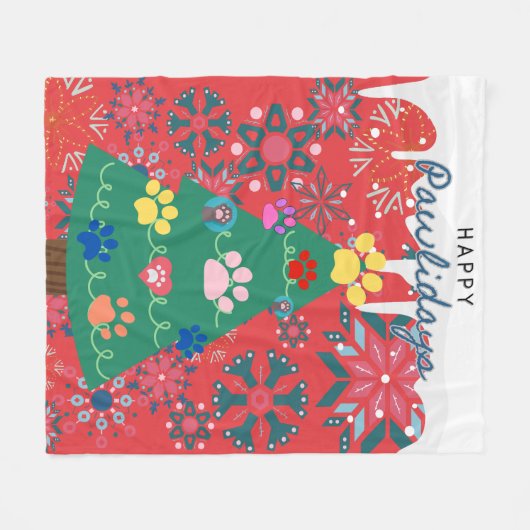 Rode kerstboom met poten ornamenten fleece deken (Voorkant (Horizontaal))