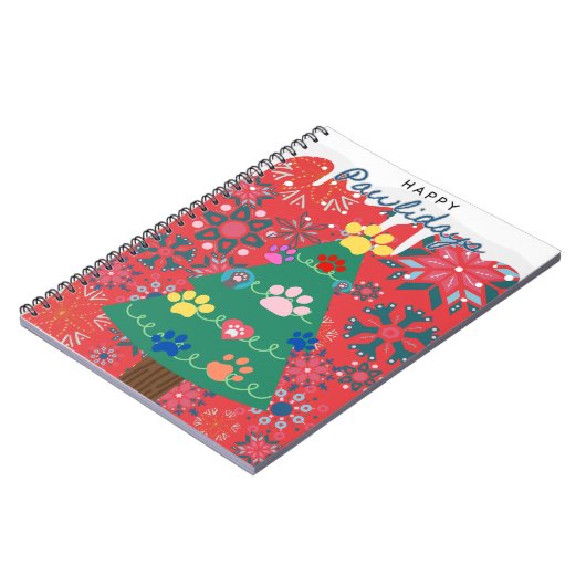 Rode kerstboom met poten ornamenten notitieboek (Linkerzijde)