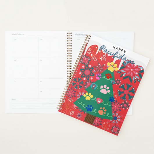 Rode kerstboom met poten print voor dierenliefhebb planner (Display)