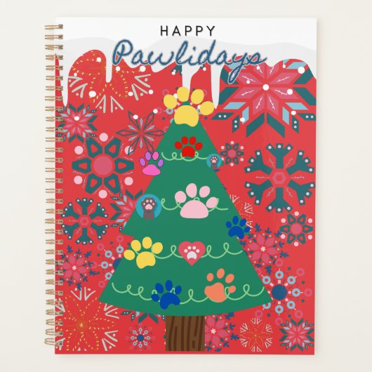 Rode kerstboom met poten print voor dierenliefhebb planner (Voorkant)