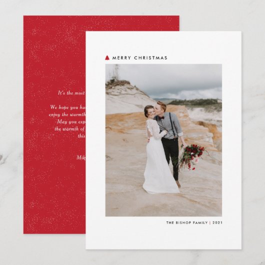 Rode kerstboom Modern Merry-kerstfoto Feestdagenkaart (Voorkant / Achterkant)