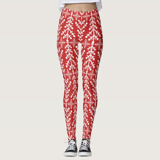 Rode kerstboom Nordic Fair Isle Knit Pattern Leggings (Voorkant)
