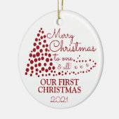 Rode Kerstboom, onze eerste Kerstmis Keramisch Ornament (Links)