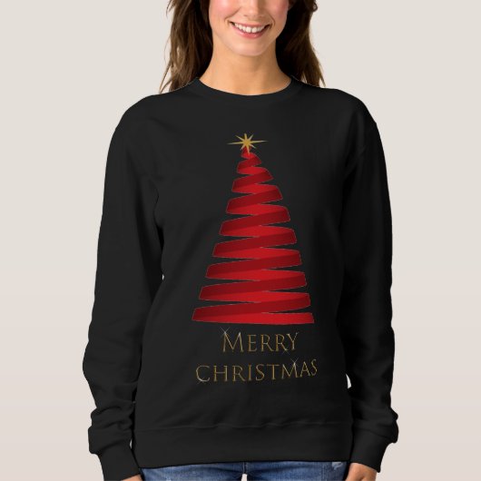 Rode kerstboom op zwarte sweatshirt (Voorkant)