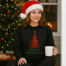 Rode kerstboom op zwarte sweatshirt