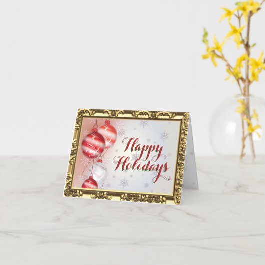 Rode kerstboom Ornament met gouden rand Kaart (Gele Bloem)