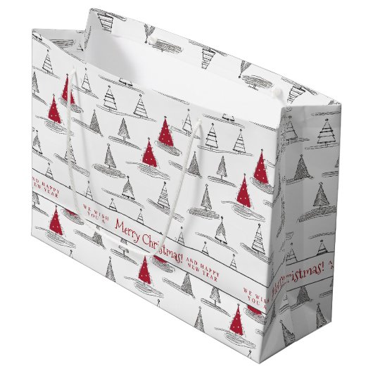 Rode Kerstboom Patroon#5 ID1009 Groot Cadeauzakje (Voorkant Gekanteld)