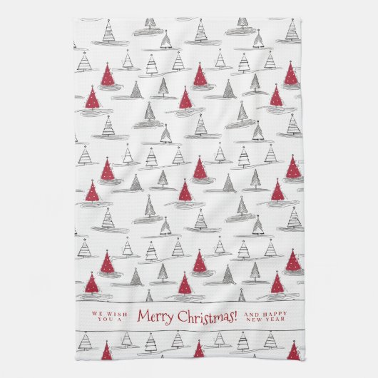 Rode Kerstboom Patroon#5 ID1009 Theedoek (Verticaal)