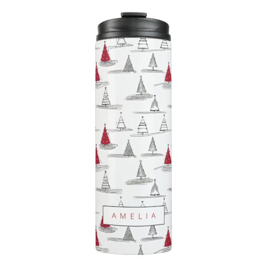 Rode Kerstboom Patroon#5 ID1009 Thermosbeker (Voorkant)