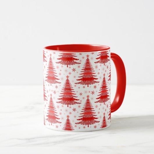 Rode Kerstboom Patroon Gift Mok (Voorkant rechts)