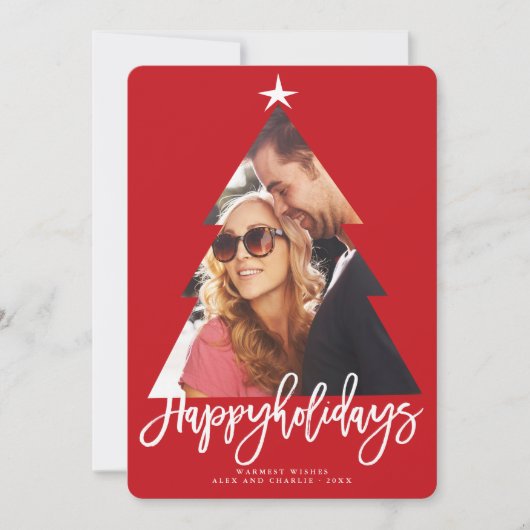Rode kerstboom Prettige feestdagen foto Feestdagenkaart (Voorkant)