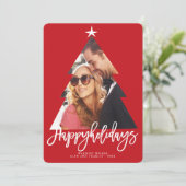 Rode kerstboom Prettige feestdagen foto Feestdagenkaart (Staand voorkant)