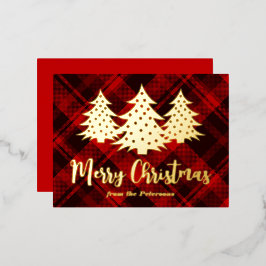 Rode Kerstboom Rustic Plaid Goud Folie Feestdagen Briefkaart