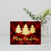 Rode Kerstboom Rustic Plaid Goud Folie Feestdagen Briefkaart (Staand Voorkant)