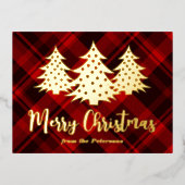 Rode Kerstboom Rustic Plaid Goud Folie Feestdagen Briefkaart (Voorkant)