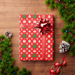 🎄 Rode Kerstboom Sneeuwvlok Feestelijk Vakantie Cadeaupapier
