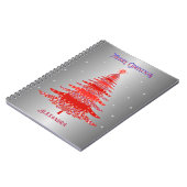 Rode Kerstboom Sneeuwvlokken Aangepaste Naam Zilve Notitieboek (Linkerzijde)