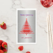 Rode Kerstboom Sneeuwvlokken Aangepaste Naam Zilve Servet (Insitu)