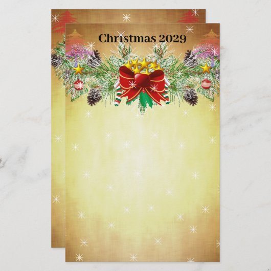 Rode kerstboom sterft gouden lampjes briefpapier (Voorkant / Achterkant)