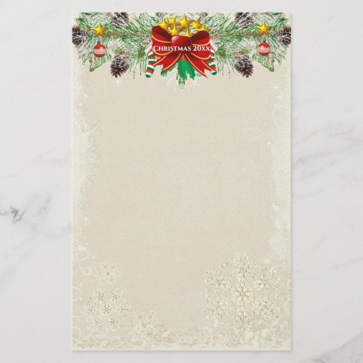 Rode Kerstboom Sterren Snowflake Garland Briefpapier (Voorkant)