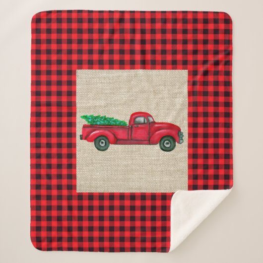 Rode Kerstboom Truck Sherpa Deken (Voorkant)