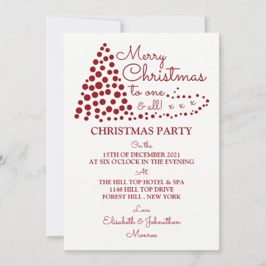 Rode kerstboom, uitnodiging voor kerstfeest (Voorkant)