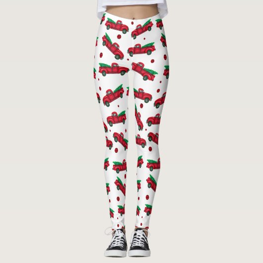rode kerstboom vrachtwagen Leggings (Voorkant)