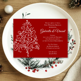 Rode Kerstboom Winter Bruiloft Brunch na de Bruilo Kaart