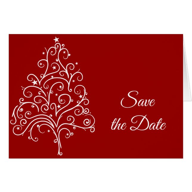 Rode kerstboom Winter Weddenschap Save the Date (Voorkant Horizontaal)