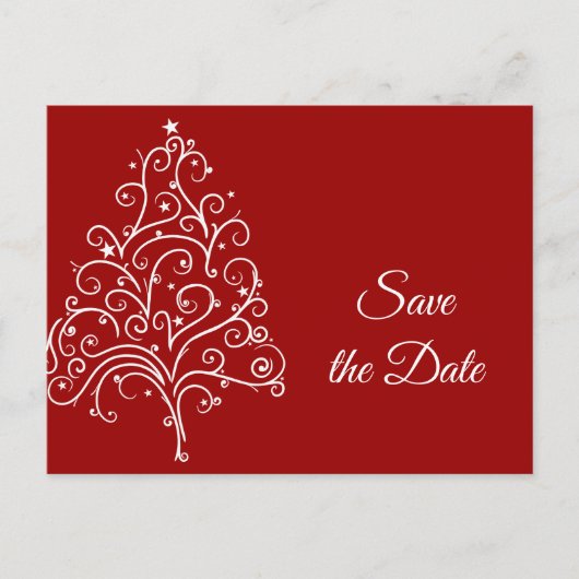 Rode kerstboom Winter Weddenschap Save the Date Aankondigingskaart (Voorkant)