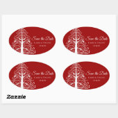 Rode kerstboom Winter Weddenschap Save the Date Ovale Sticker (Vel)