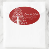 Rode kerstboom Winter Weddenschap Save the Date Ovale Sticker (Tas)