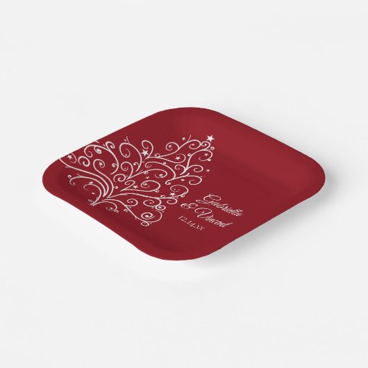 Rode kerstboom Winterbruiloft Papieren Bordje (Gebogen)