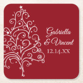 Rode Kerstboom Wintertrouw Kartonnen Onderzetters (Voorkant)