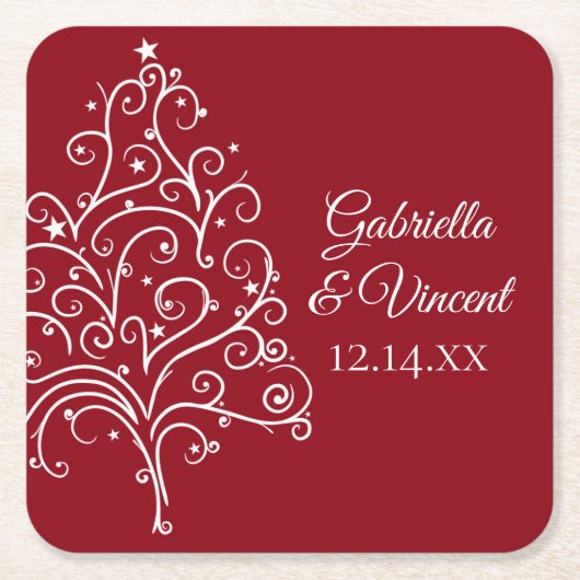 Rode Kerstboom Wintertrouw Kartonnen Onderzetters (Voorkant)